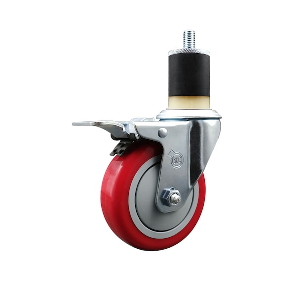 4'' Red Poly Swivel 1-7/8'' Expanding Stem Caster Total Lock Brake